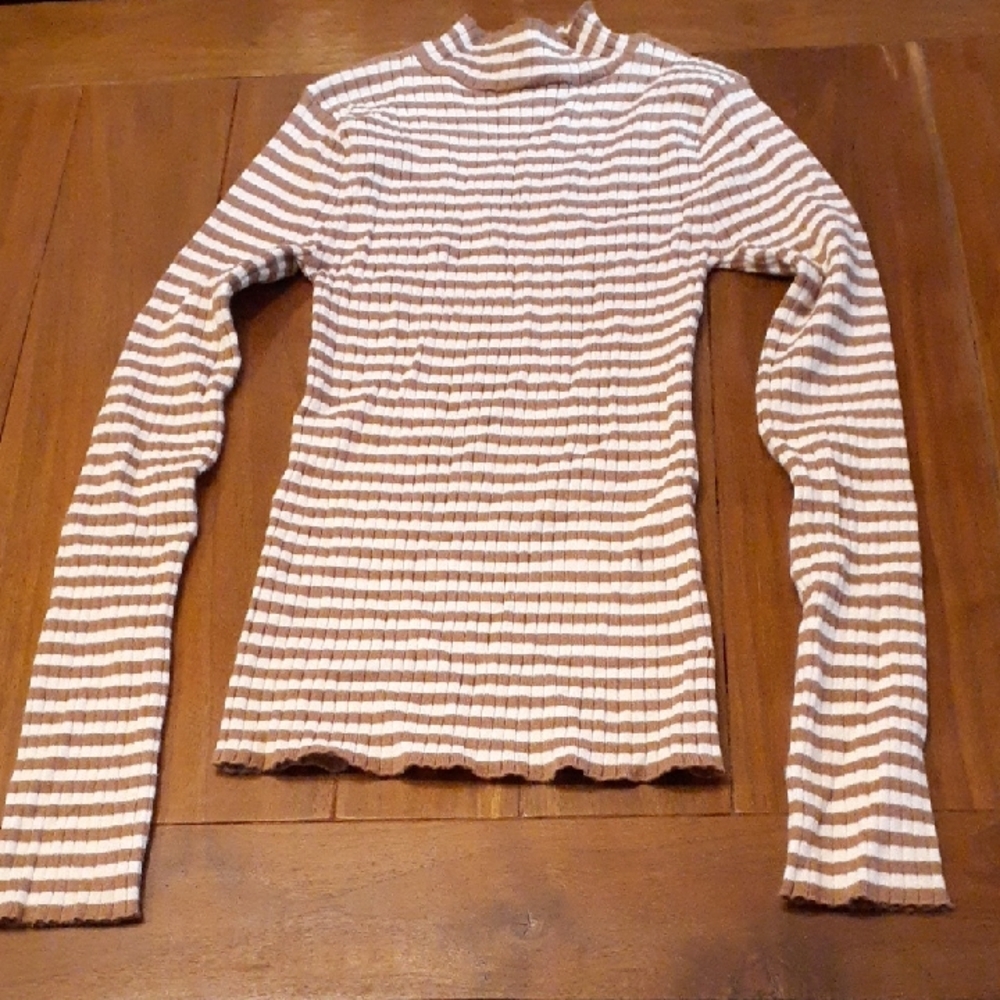 Forever 21 Brown and White Striped Long sleeve Top, Sz XS